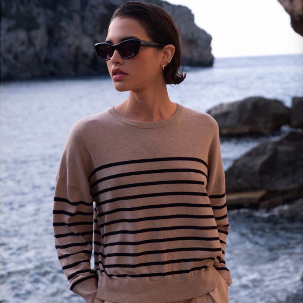 Jenni Kayne Tan and Black Striped Sweater